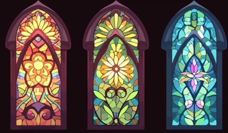 Cathedral Botanical Arch Window Triptych (3-Panel Architectural Series)
