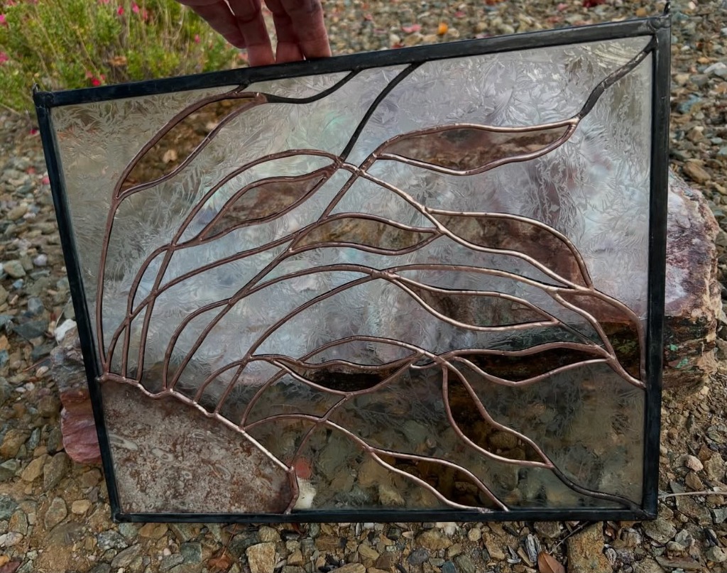 Flowing River Reeds Botanical Art Glass Panel