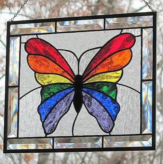 Radiant Rainbow Stained Glass Butterfly Window Hanging